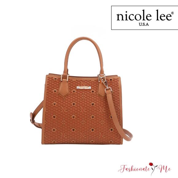 Nicole Lee USA Gracie Structured Vegan Leather 3 Compartments Tote Bag | Brown - Picture 1 of 14
